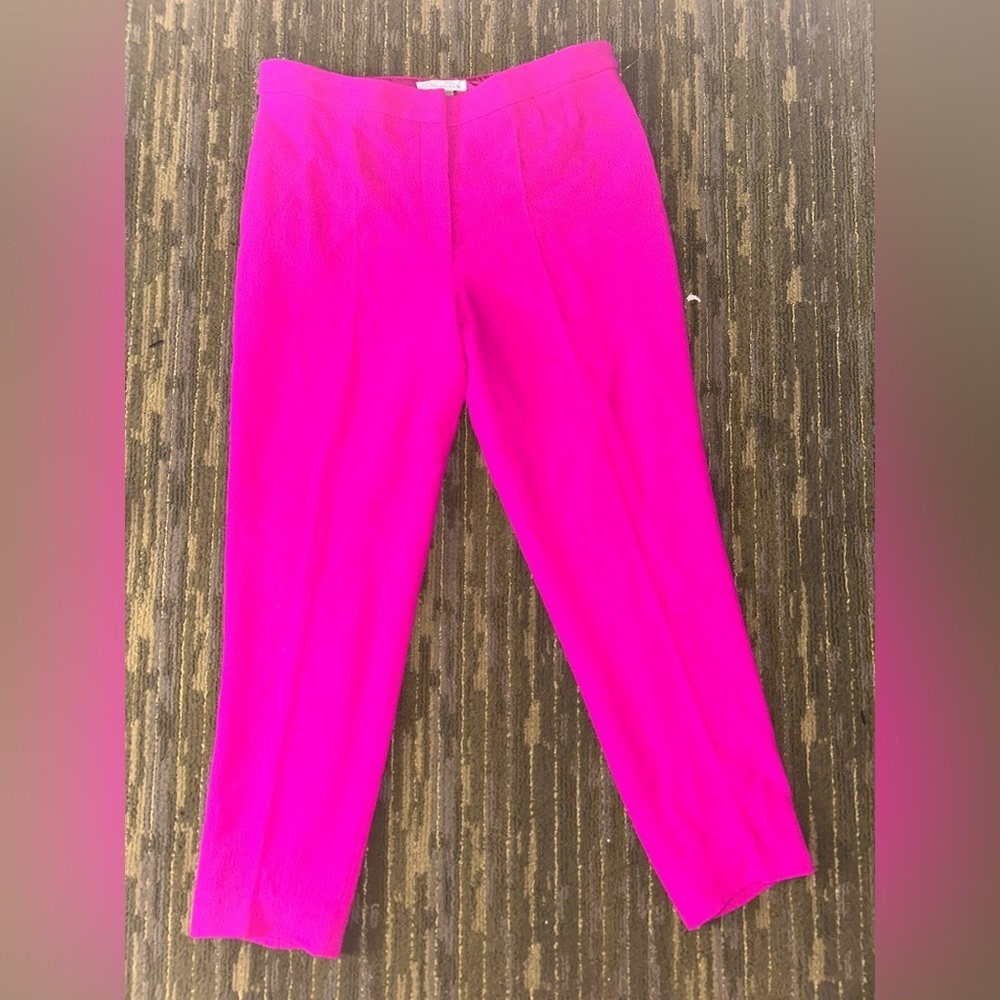 oscar de le renta wool wide leg hot pink pants/trousers size 10